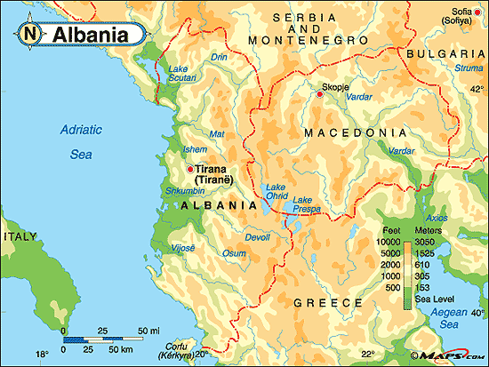 albania physical map